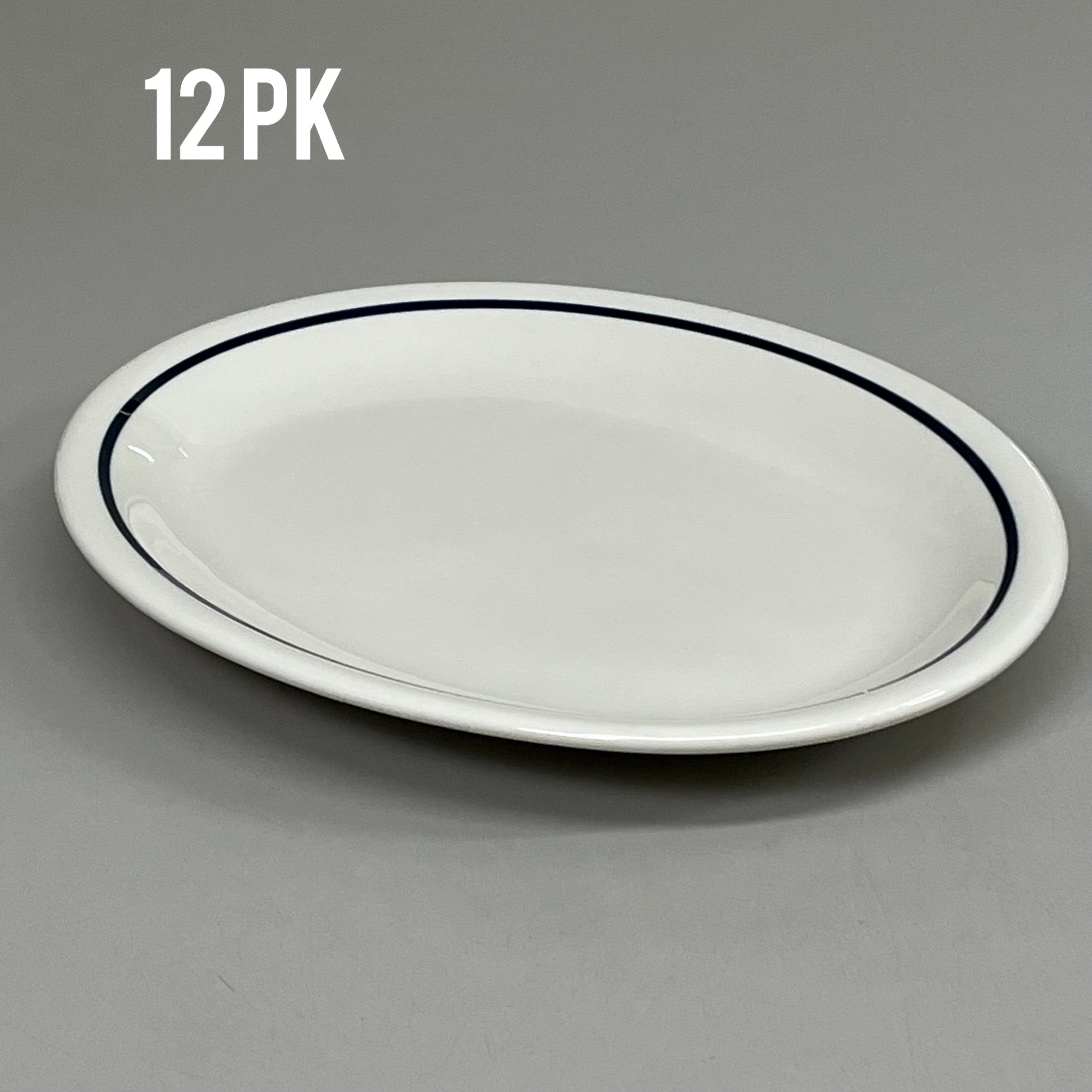 TUXTON (12 PACK) Oval Platter China Eggshell White w/ Blue Band 11"-1/2" IHP-020