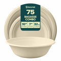 10 Inch & 7 Inch Round Plates with 32 oz Bowls, 100% Plant-Based Sugarcane Bagasse, Compostable, Microwave Safe Dinnerware