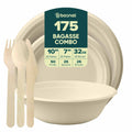10 Inch & 7 Inch Round Plates with 32 oz Bowls, 100% Plant-Based Sugarcane Bagasse, Compostable, Microwave Safe Dinnerware