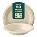 10 Inch Round Plates with 16 oz Bowls, 100% Plant-Based Sugarcane Bagasse, Compostable, Microwave Safe, Eco-Friendly Dinnerware