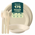 10 Inch & 7 Inch Round Plates with 16 oz Bowls & Cutlery, 100% Plant-Based Sugarcane Bagasse, Compostable, Microwave Safe