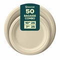 10 Inch & 7 Inch Round Plates, 100% Plant-Based Sugarcane Bagasse, Compostable, Microwave Safe, Eco-Friendly Disposable Plates