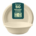 10 Inch Round Plates with 32 Oz Bowls, Sugarcane Bagasse Compostable Dinnerware, Eco-Friendly, Microwave Safe, BPA-Free