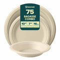 10 Inch & 7 Inch Round Plates with 16 oz Bowls, 100% Plant-Based Sugarcane Bagasse, Compostable, Microwave Safe Dinnerware