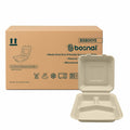 9 Inch 3-Compartment Clamshell Boxes 200 Pcs, 100% Sugarcane Bagasse, Eco-Friendly Takeout Containers, Microwave Safe, BPA-Free
