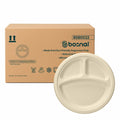 10 Inch Round 3-Compartment Compostable Plates, 500 Pcs, 100% Sugarcane Bagasse, Microwave Safe, BPA-Free, Leak-Resistant