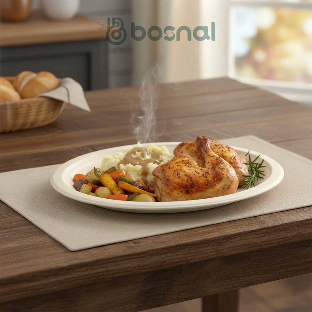 10 Inch Oval Compostable Plates – 500 Pcs, 100% Sugarcane Bagasse, Eco-Friendly Disposable Plates, Microwave Safe, BPA-Free, Sturdy