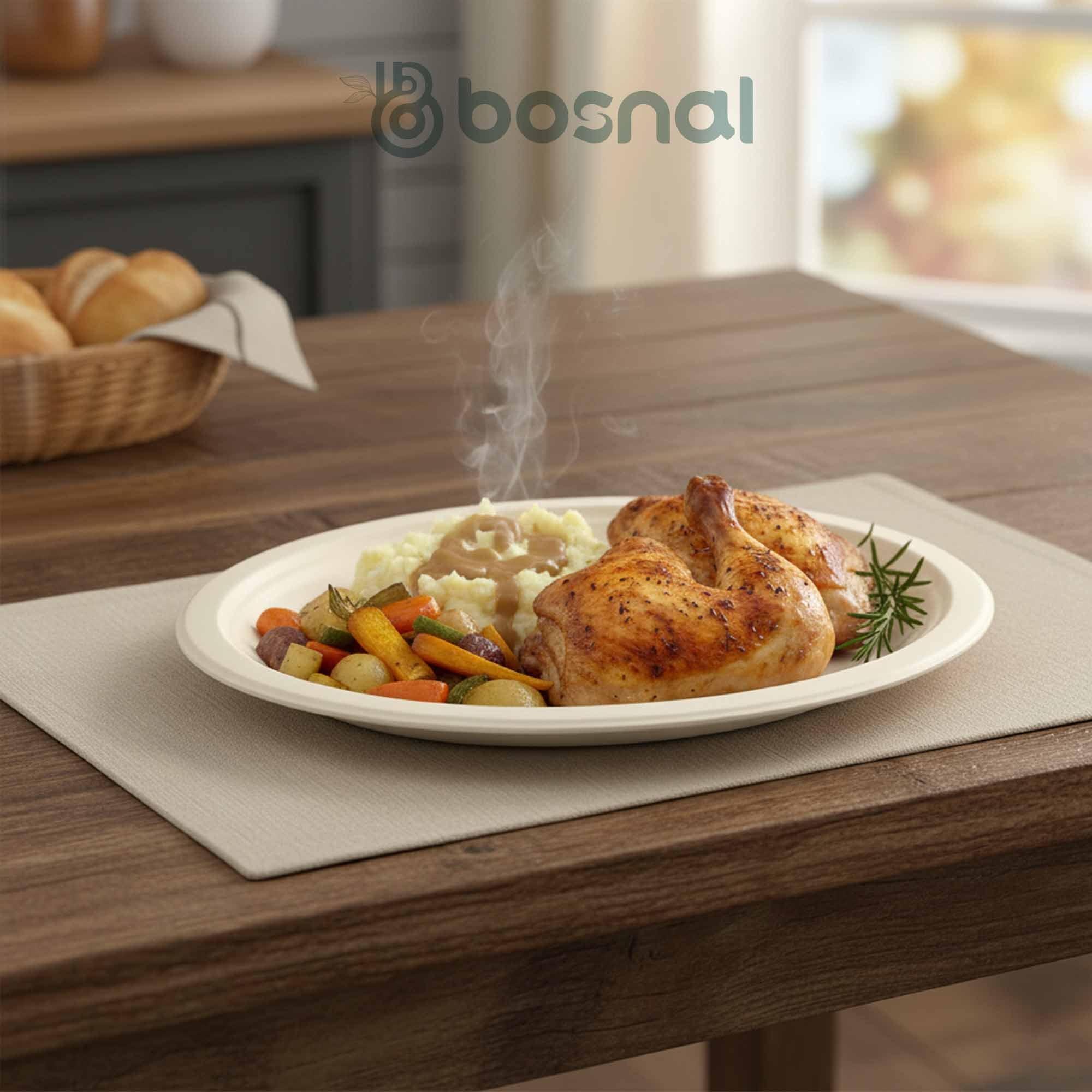 10 Inch Oval Compostable Plates – 500 Pcs, 100% Sugarcane Bagasse, Eco-Friendly Disposable Plates, Microwave Safe, BPA-Free, Sturdy