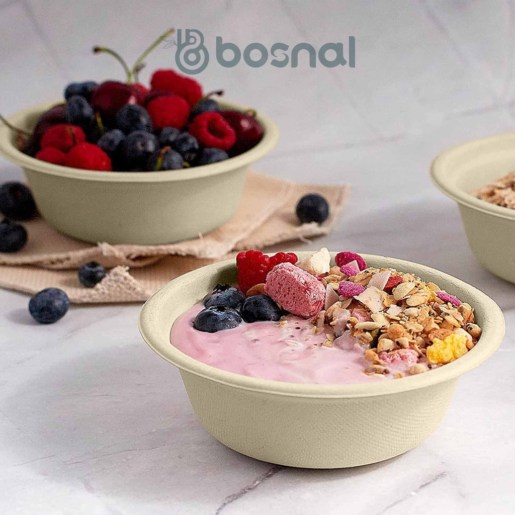 32 Oz Round Sugarcane Bagasse Compostable Bowls, Eco-Friendly Disposable Bowls, Microwave Safe, BPA-Free, Leak-Resistant