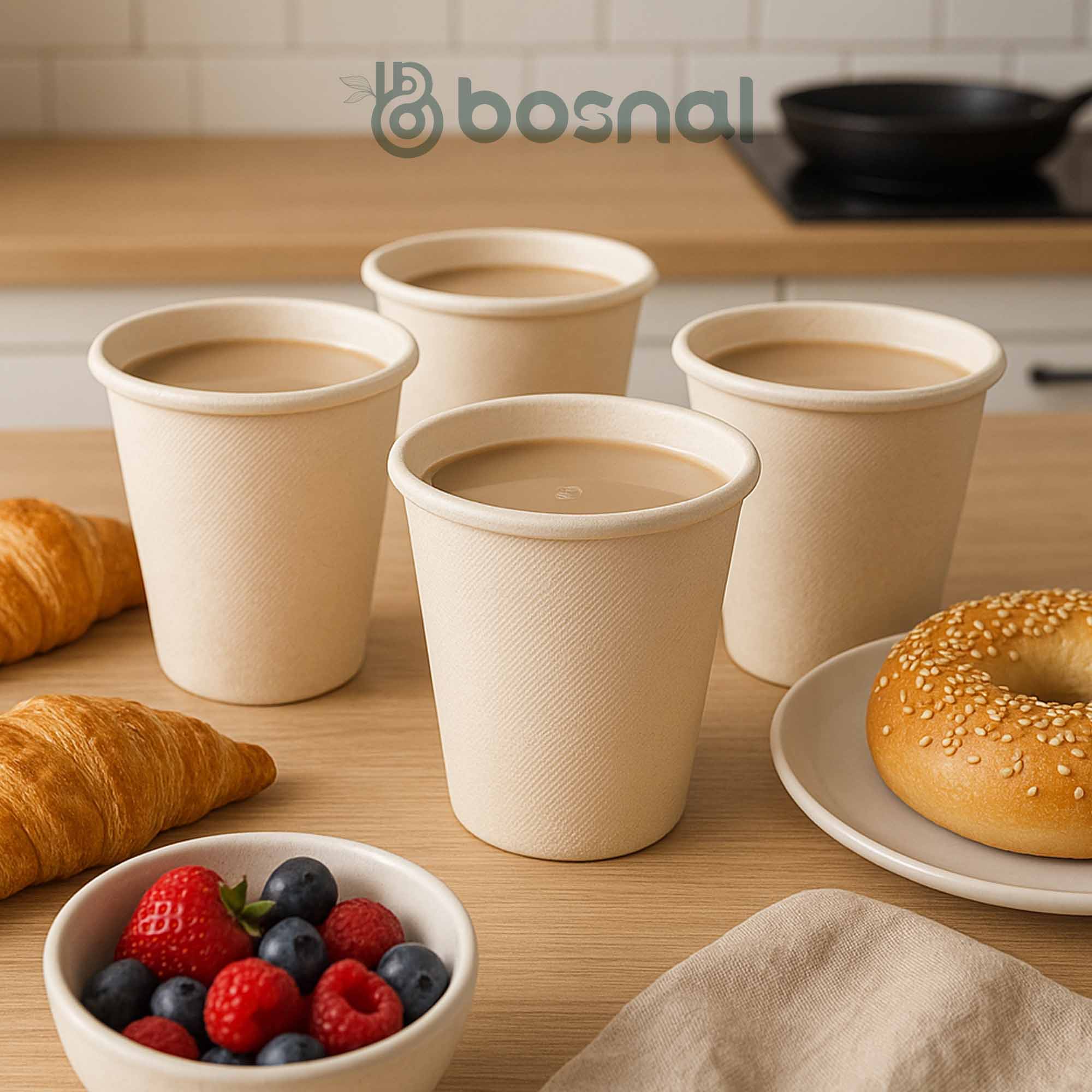 8 Oz Sugarcane Bagasse Compostable Cups with Lids, Eco-Friendly Disposable Cups, Leak-Resistant, Microwave Safe, BPA-Free