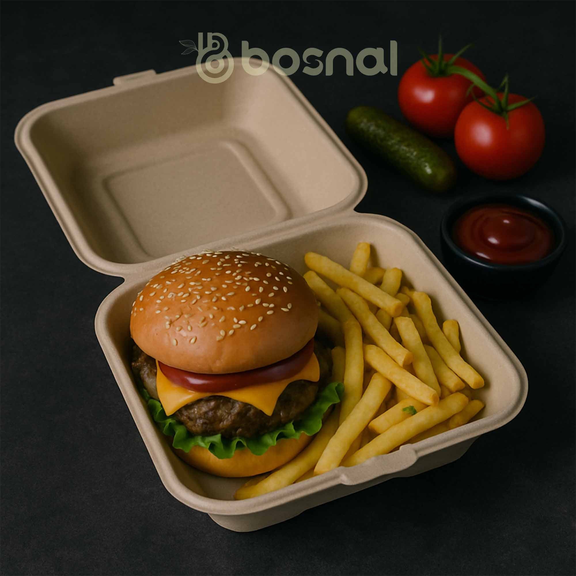 6 Inch Square Compostable Clamshell Containers, 100% Sugarcane Bagasse Takeout Boxes, Microwave Safe, Eco-Friendly, Leak-Resistant
