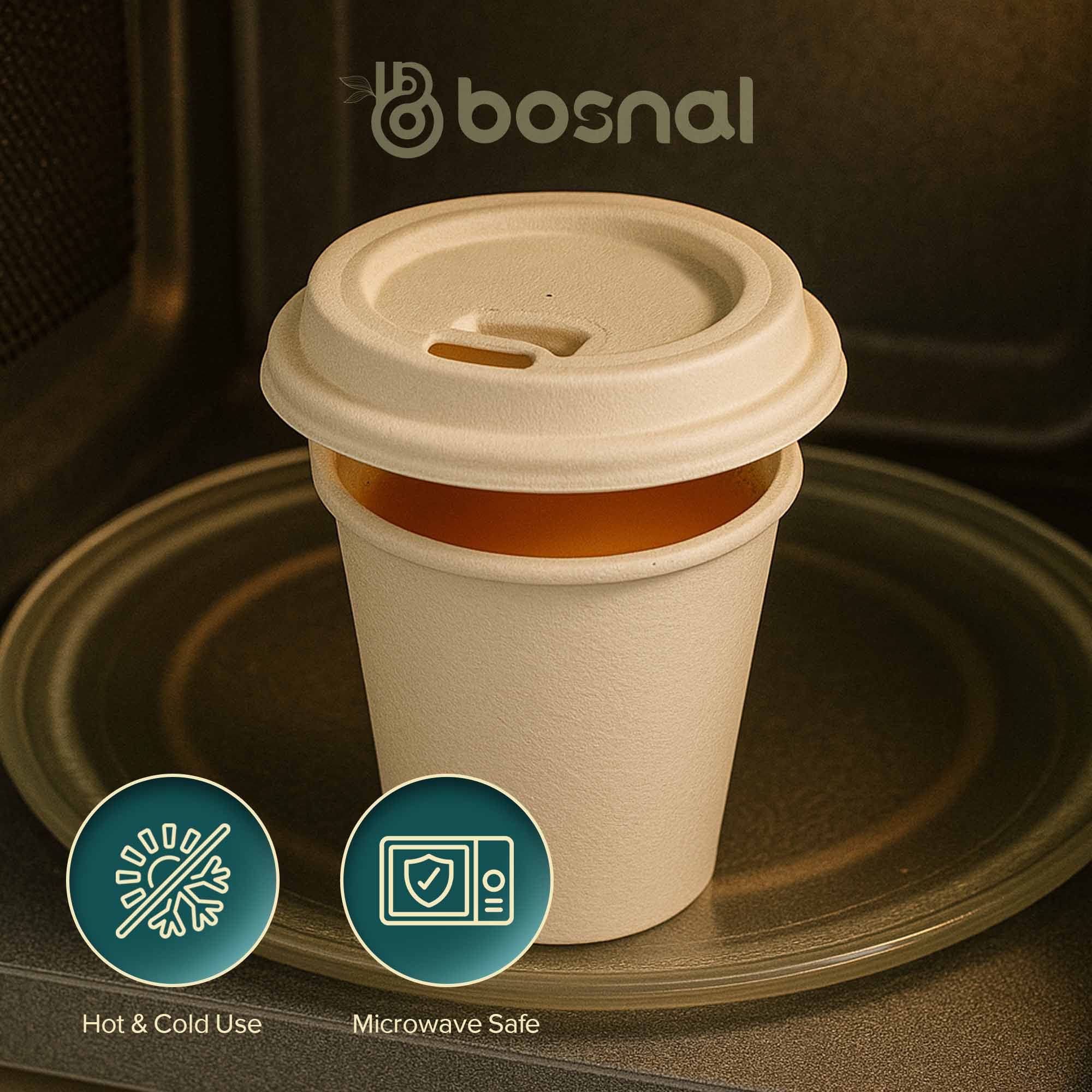8 Oz Sugarcane Bagasse Compostable Cups with Lids, Eco-Friendly Disposable Cups, Leak-Resistant, Microwave Safe, BPA-Free