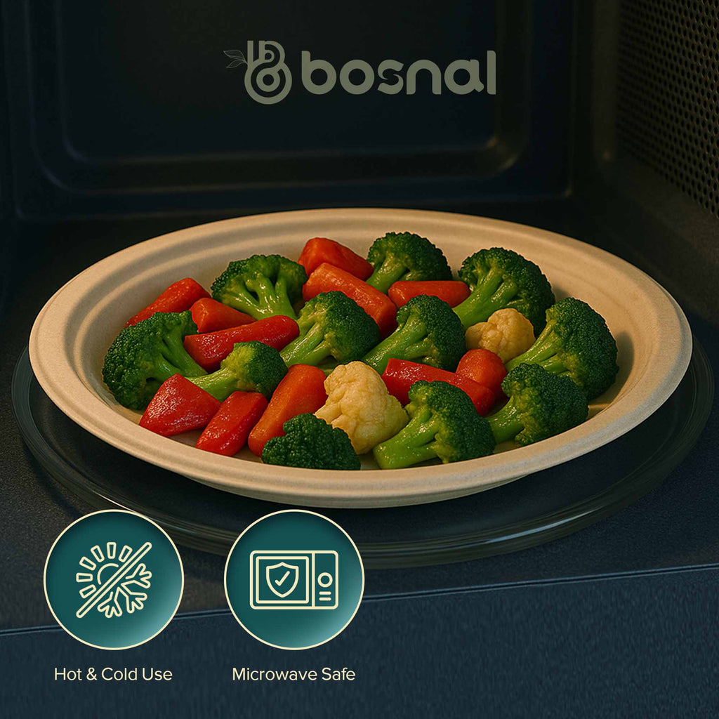 10 Inch Round Bagasse Compostable Plates – Biodegradable Sugarcane Pulp Plates, Sturdy Eco-Friendly Disposable Tableware for Parties & Events
