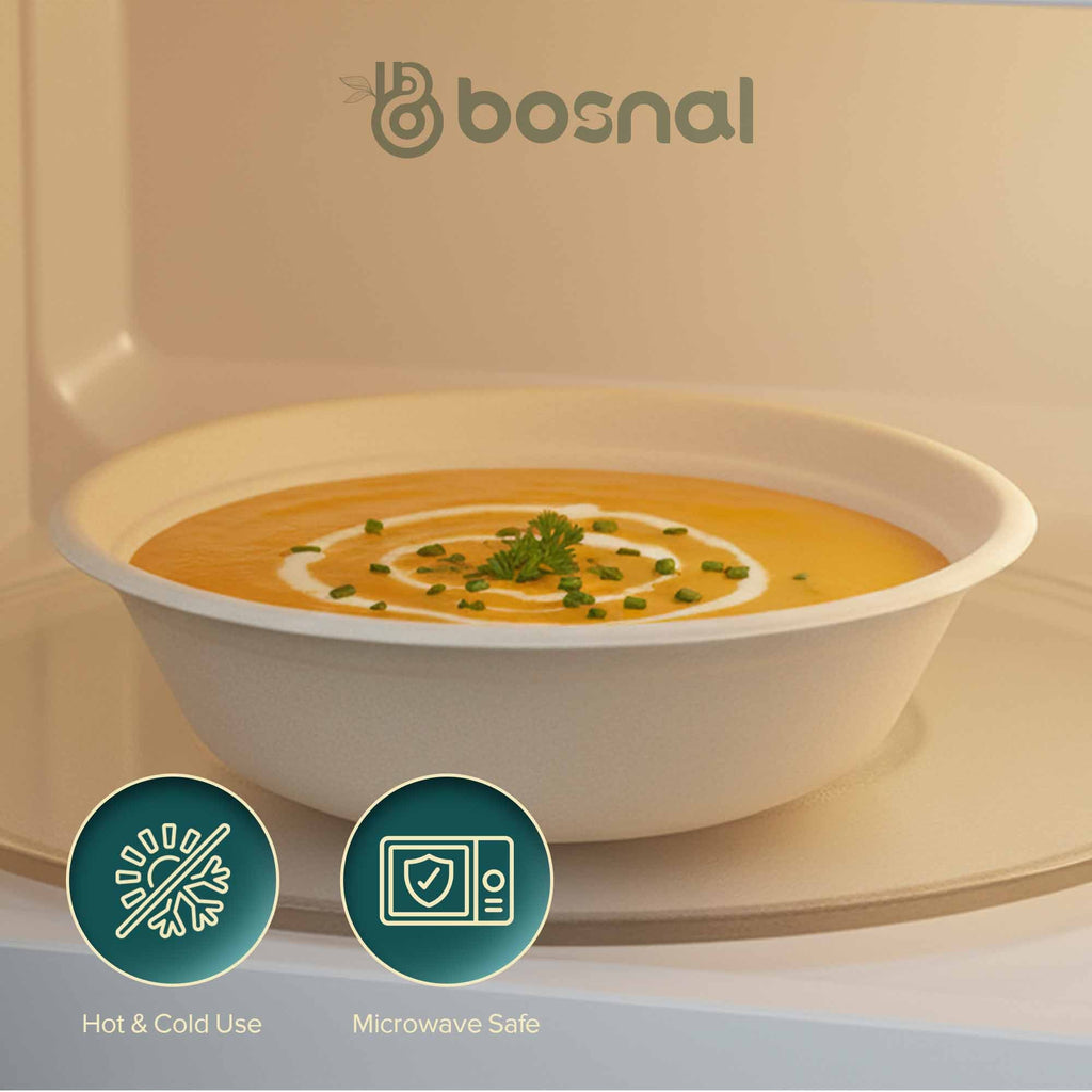 32 Oz Round Sugarcane Bagasse Compostable Bowls, Eco-Friendly Disposable Bowls, Microwave Safe, BPA-Free, Leak-Resistant