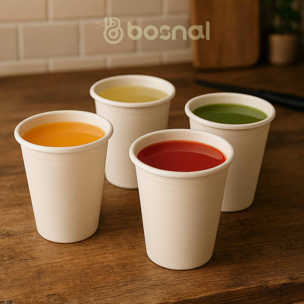 8 Oz Sugarcane Bagasse Compostable Cups with Lids, Eco-Friendly Disposable Cups, Leak-Resistant, Microwave Safe, BPA-Free