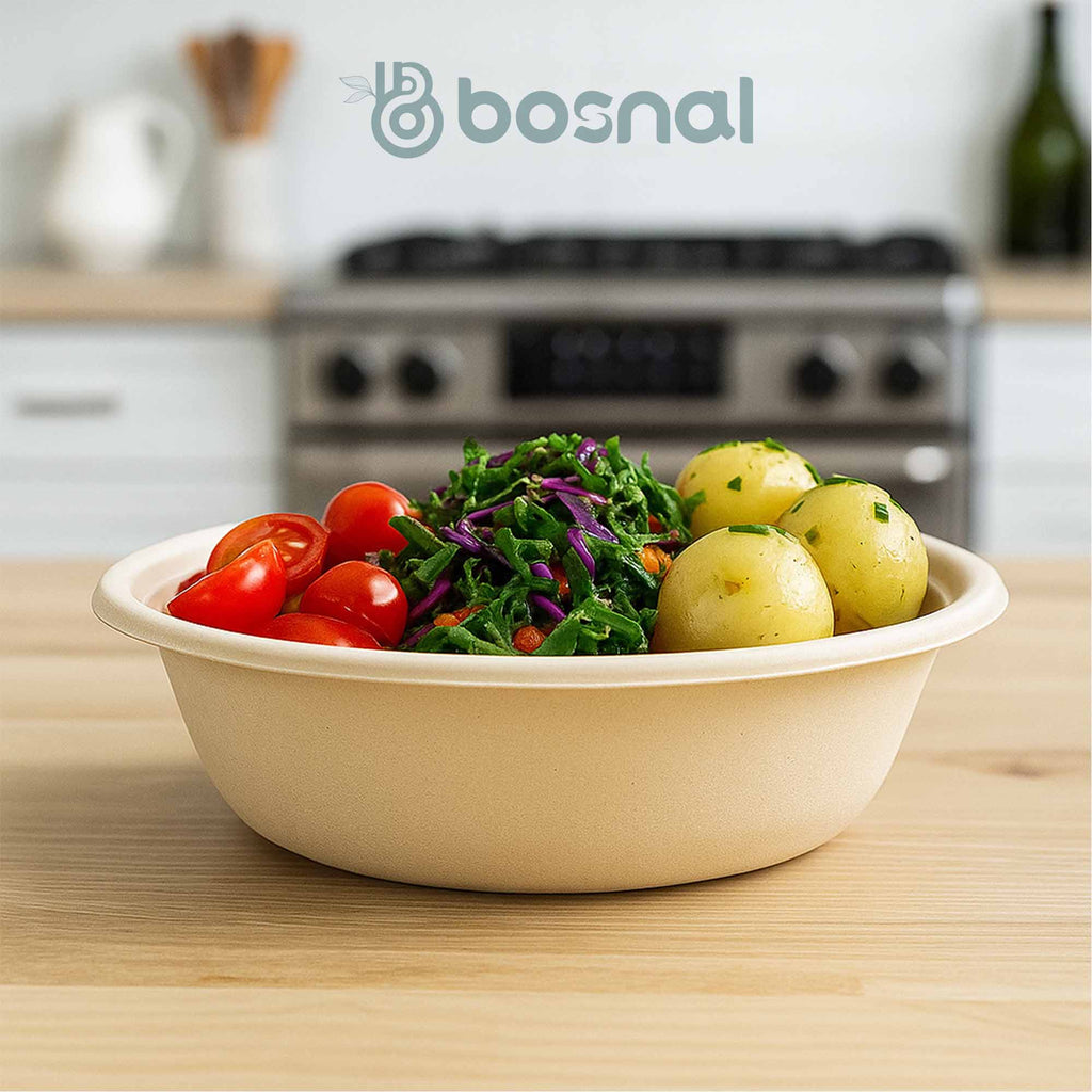 10 Inch & 7 Inch Round Plates with 32 oz Bowls, 100% Plant-Based Sugarcane Bagasse, Compostable, Microwave Safe Dinnerware