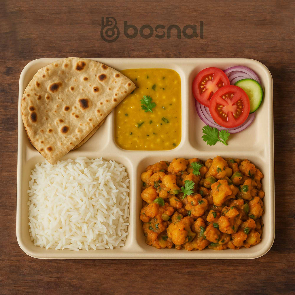 5 Compartment Compostable Trays, 400 Pcs, 100% Sugarcane Bagasse, Eco-Friendly Meal Trays, Microwave Safe, BPA-Free, Sturdy