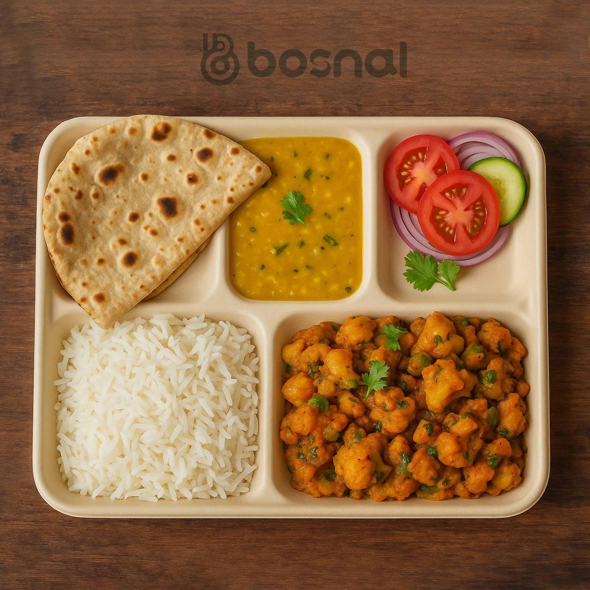 5 Compartment Compostable Trays, 400 Pcs, 100% Sugarcane Bagasse, Eco-Friendly Meal Trays, Microwave Safe, BPA-Free, Sturdy