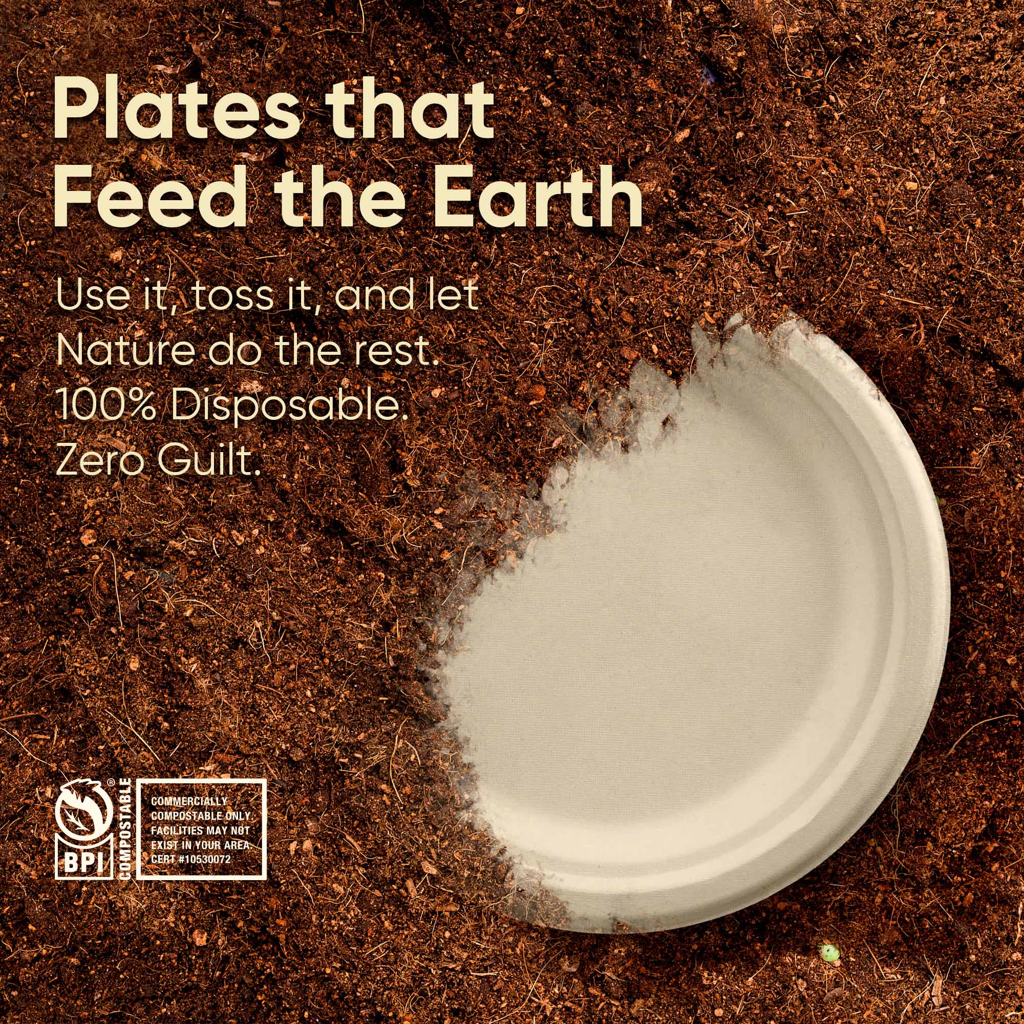 7 Inch Round Compostable Plates, 100% Sugarcane Bagasse, Eco-Friendly Disposable Plates, Microwave Safe, BPA-Free, Leak-Resistant