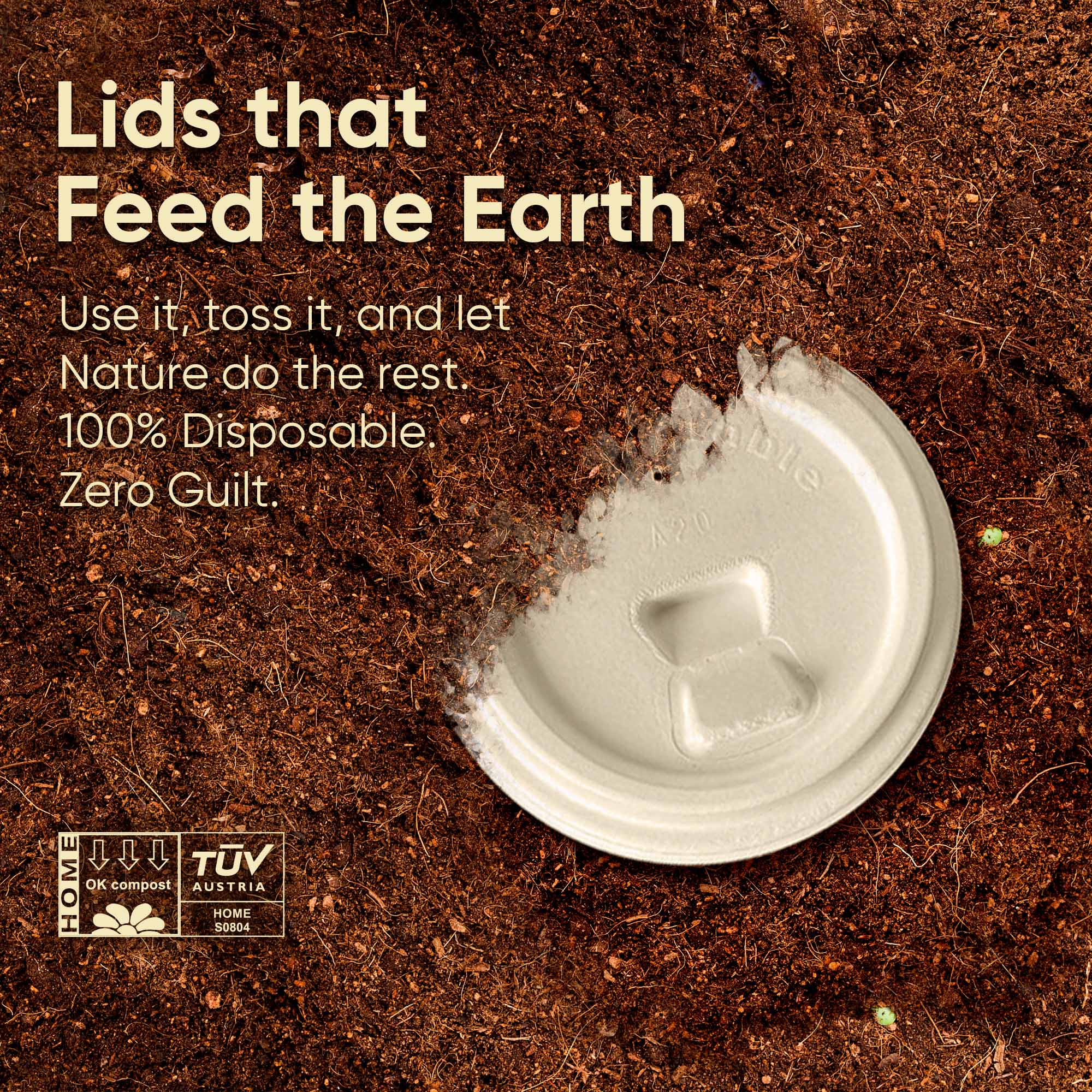 8 oz Cup Compostable Lids 500 Pcs, 100% Sugarcane Bagasse, Eco-Friendly, Plastic-Free, Secure Fit for Hot & Cold Drinks