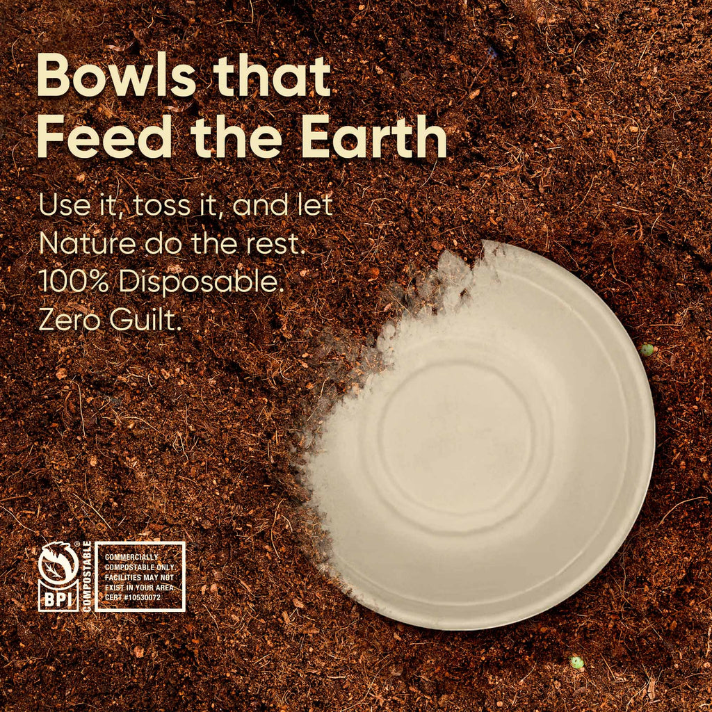 32 Oz Round Sugarcane Bagasse Compostable Bowls, Eco-Friendly Disposable Bowls, Microwave Safe, BPA-Free, Leak-Resistant