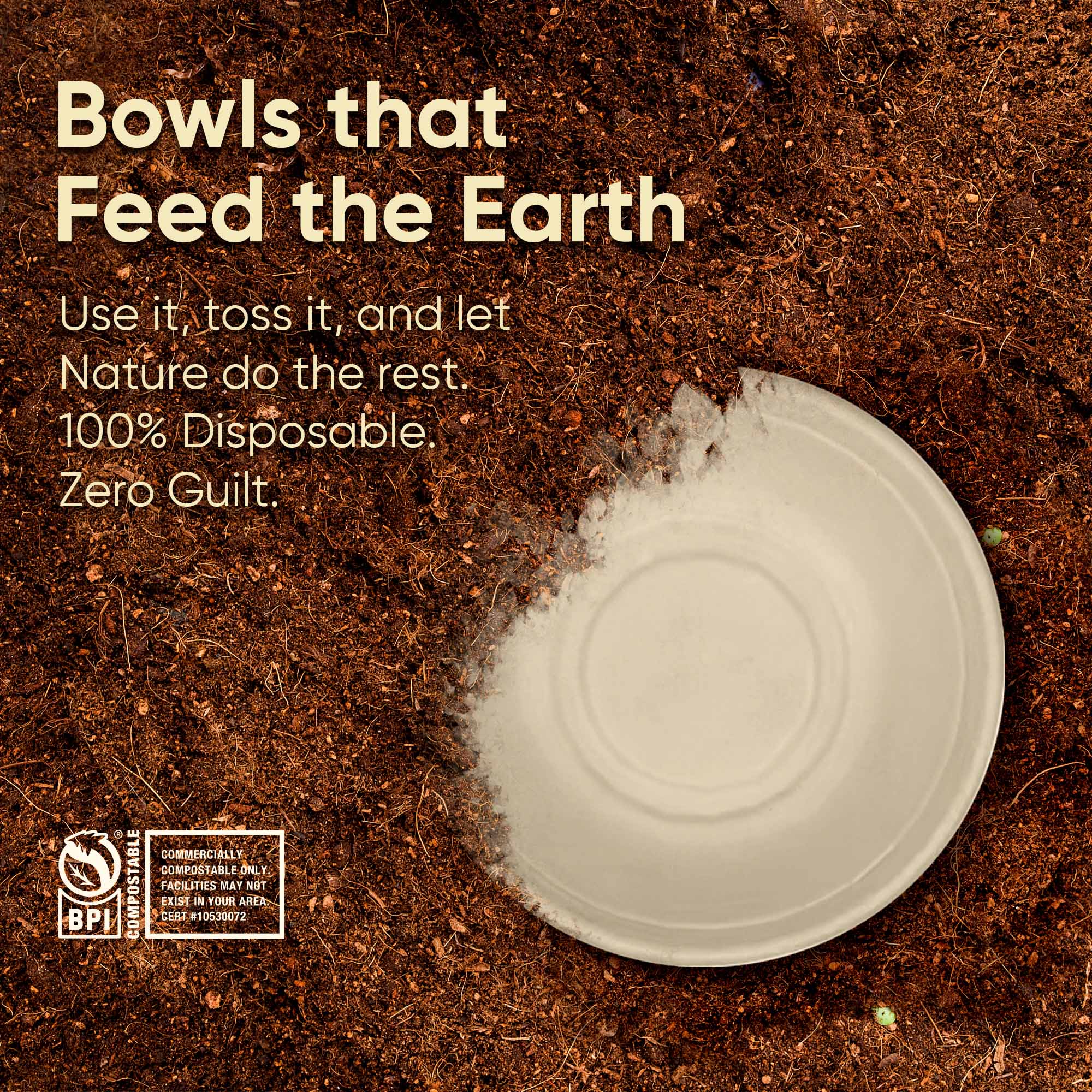 32 Oz Round Sugarcane Bagasse Compostable Bowls, Eco-Friendly Disposable Bowls, Microwave Safe, BPA-Free, Leak-Resistant