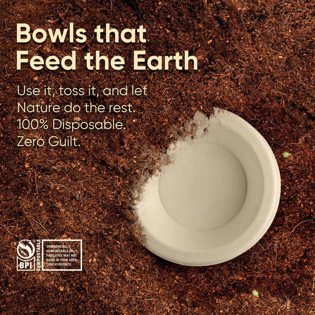 16 Oz Compostable Bowls, Sugarcane Bagasse Disposable Round Bowls, Biodegradable, Microwave Safe, BPA-Free