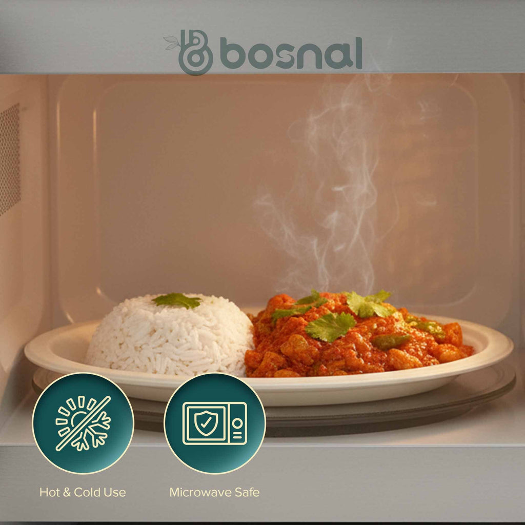 10 Inch Oval Bagasse Compostable Plates, Eco-Friendly Biodegradable Sugarcane Tableware, Durable for Parties & Everyday Use