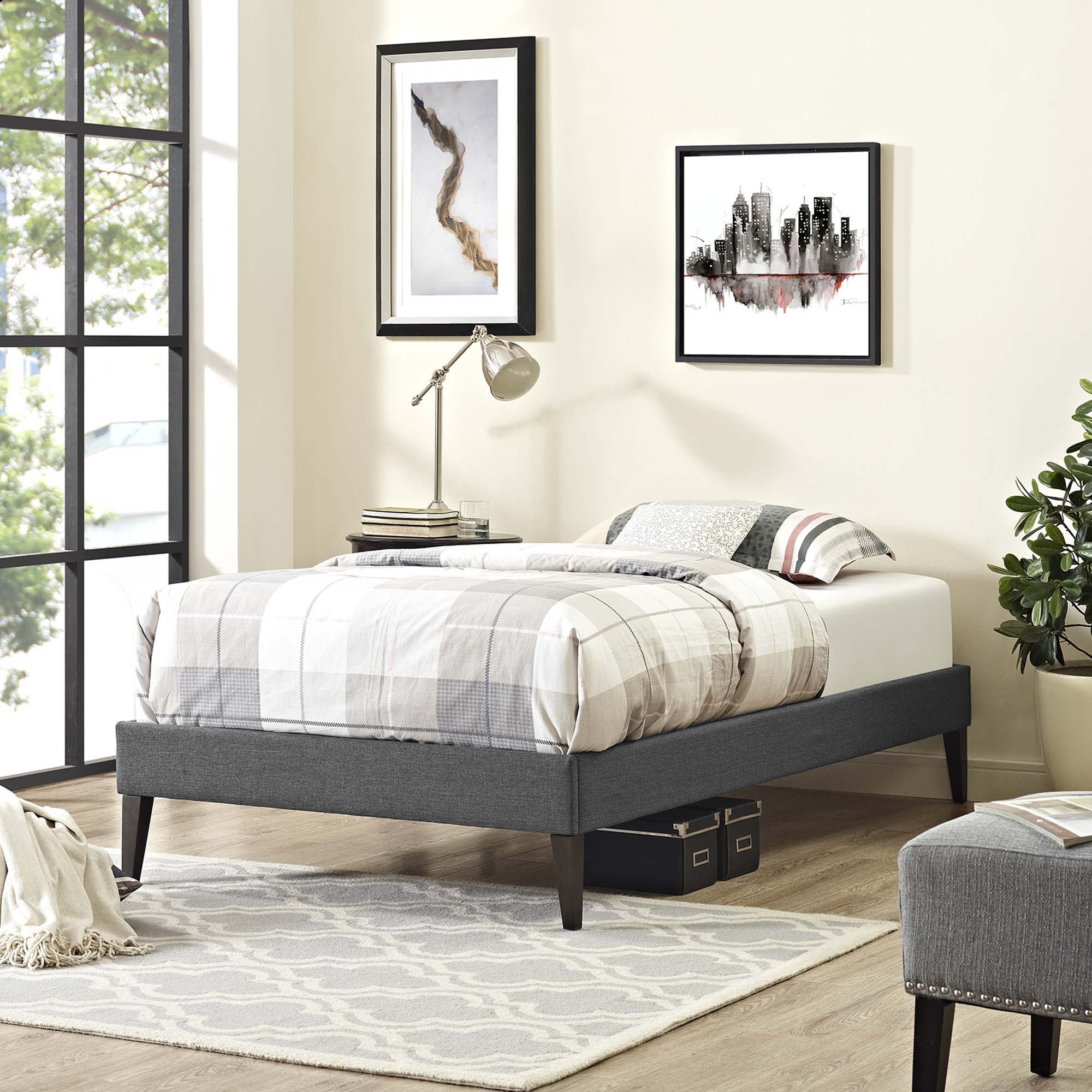 Tessie Fabric Twin Bed Frame with Squared Tapered Legs by Modway