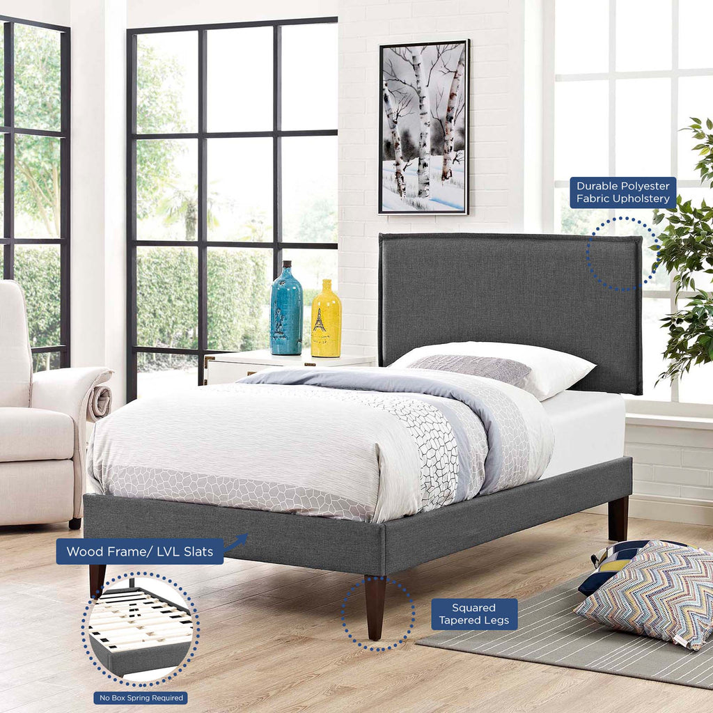 Amaris Fabric Twin Platform Bed with Squared Tapered Legs by Modway