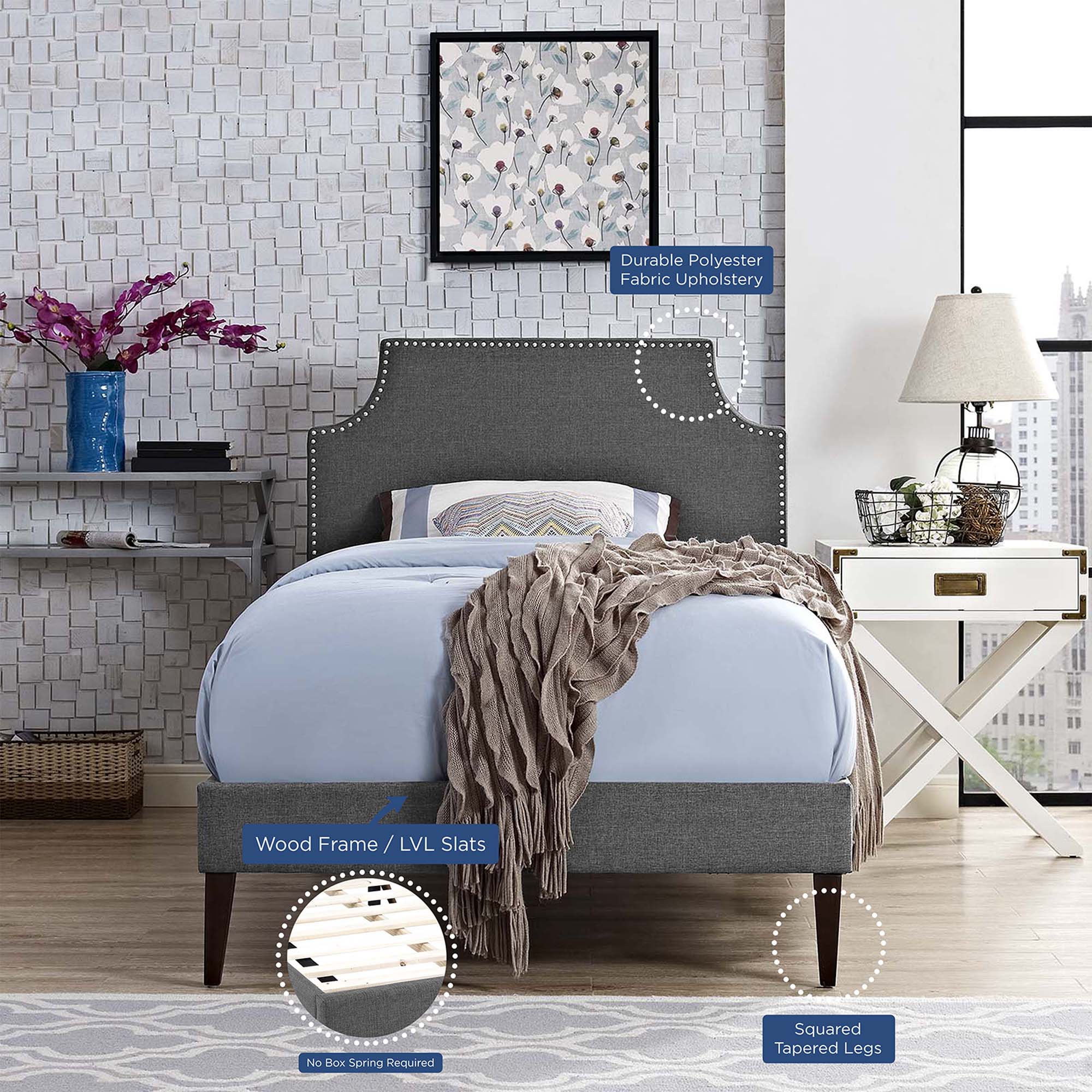 Corene Fabric Twin Platform Bed with Squared Tapered Legs by Modway