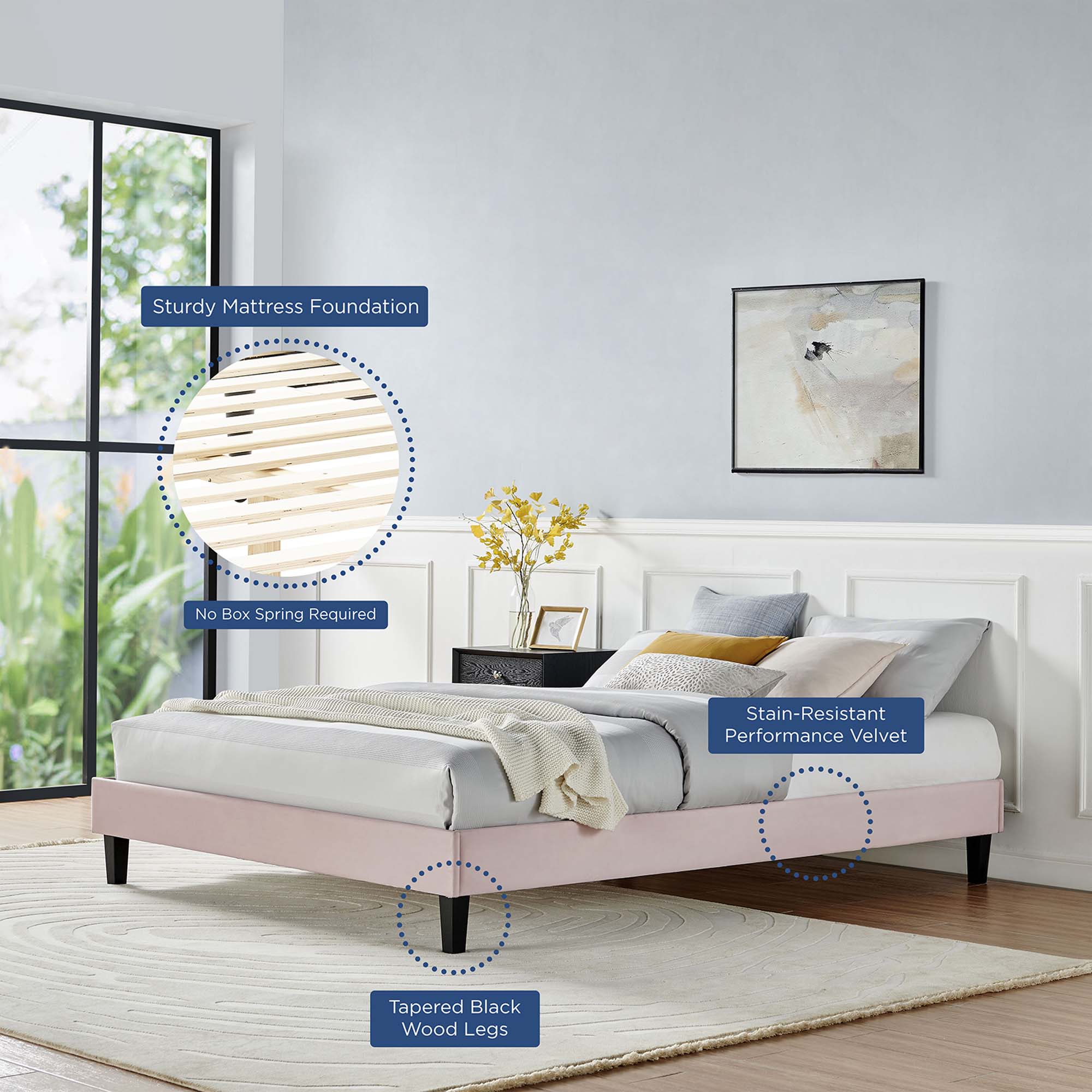 Reign Performance Velvet Twin Platform Bed Frame by Modway