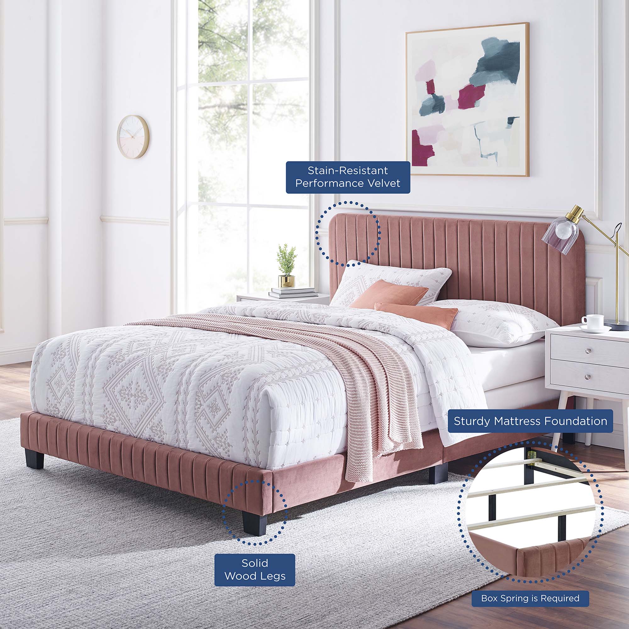 Celine Channel Tufted Performance Velvet Queen Bed by Modway
