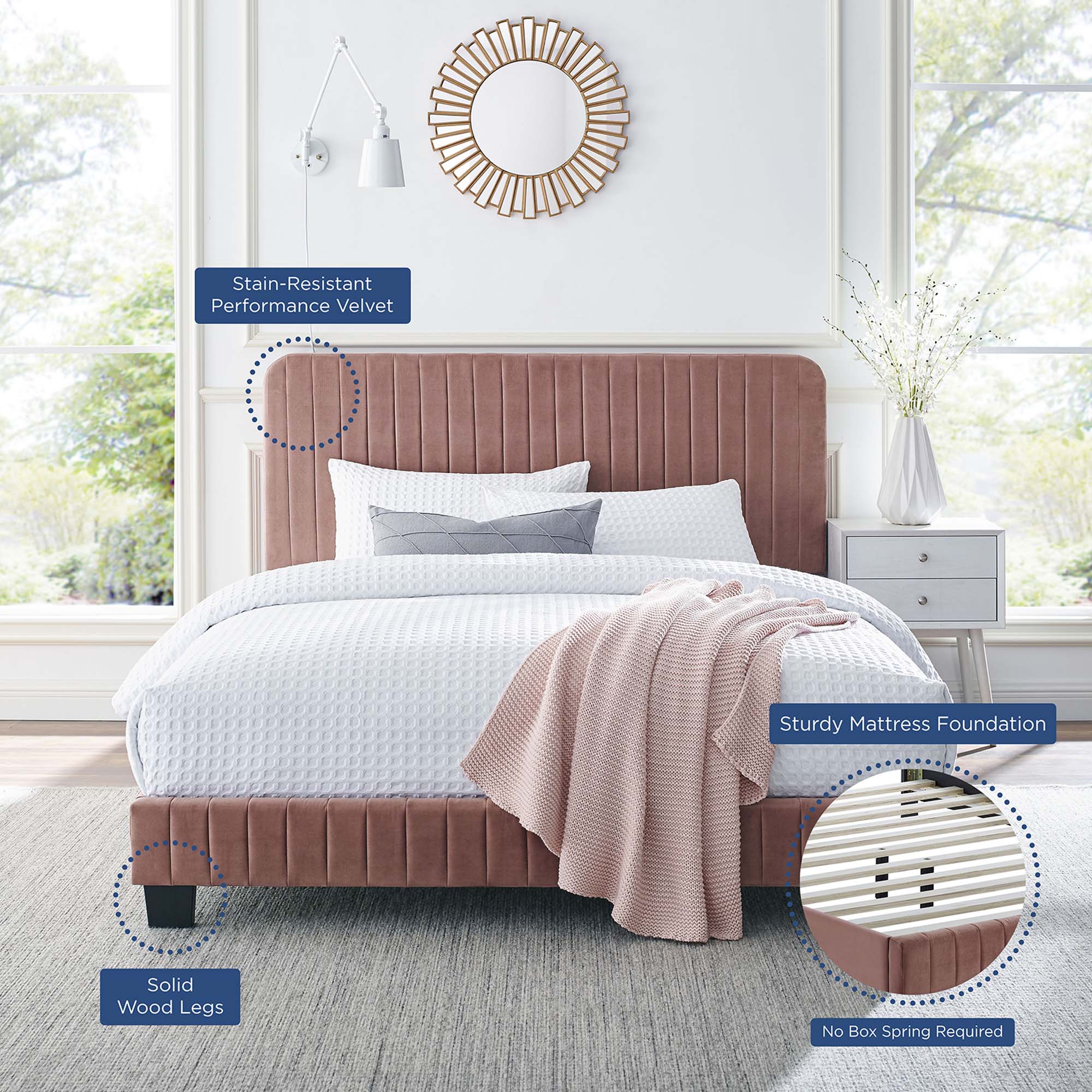 Celine Channel Tufted Performance Velvet Twin Platform Bed by Modway