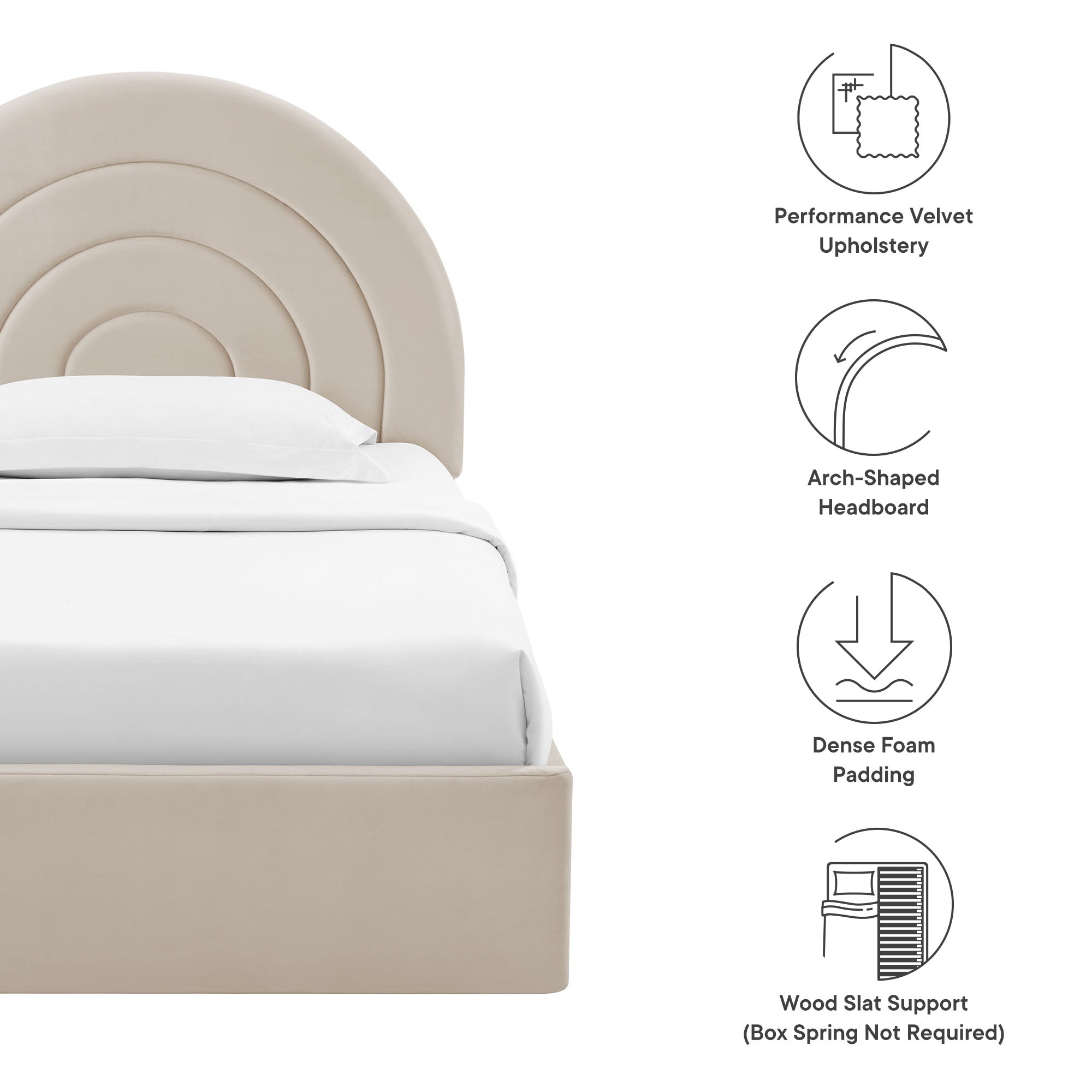 Solana Arched Performance Velvet Twin Platform Bed