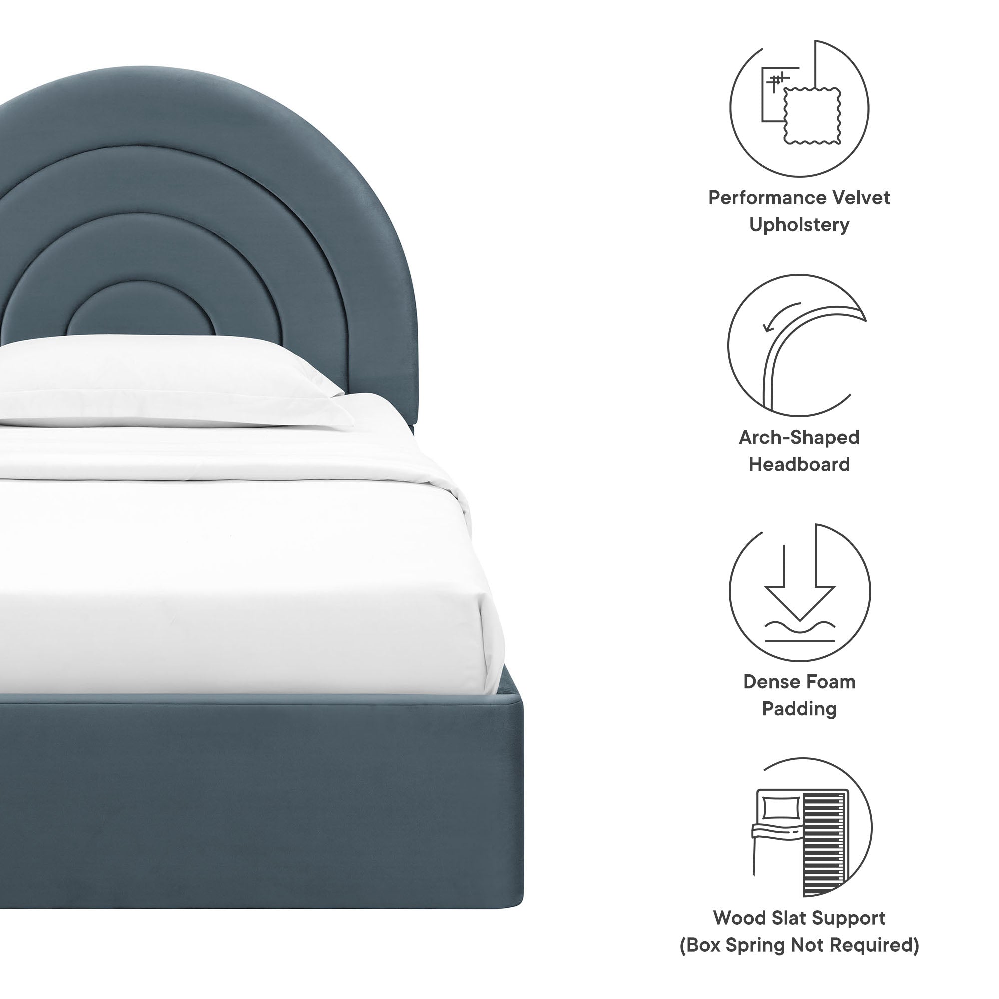 Solana Arched Performance Velvet Twin Platform Bed