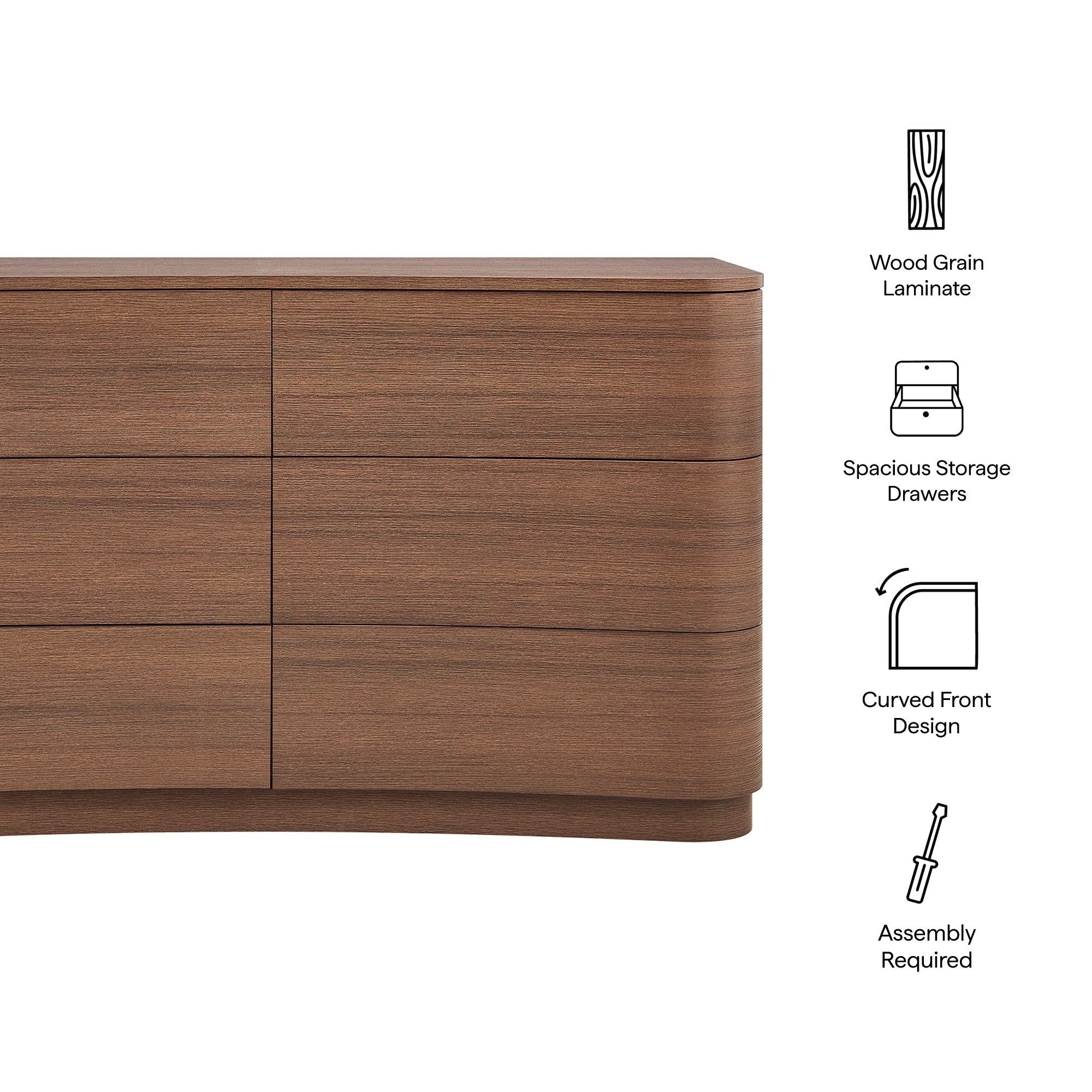Mirae 6-Drawer Curved Dresser by Modway