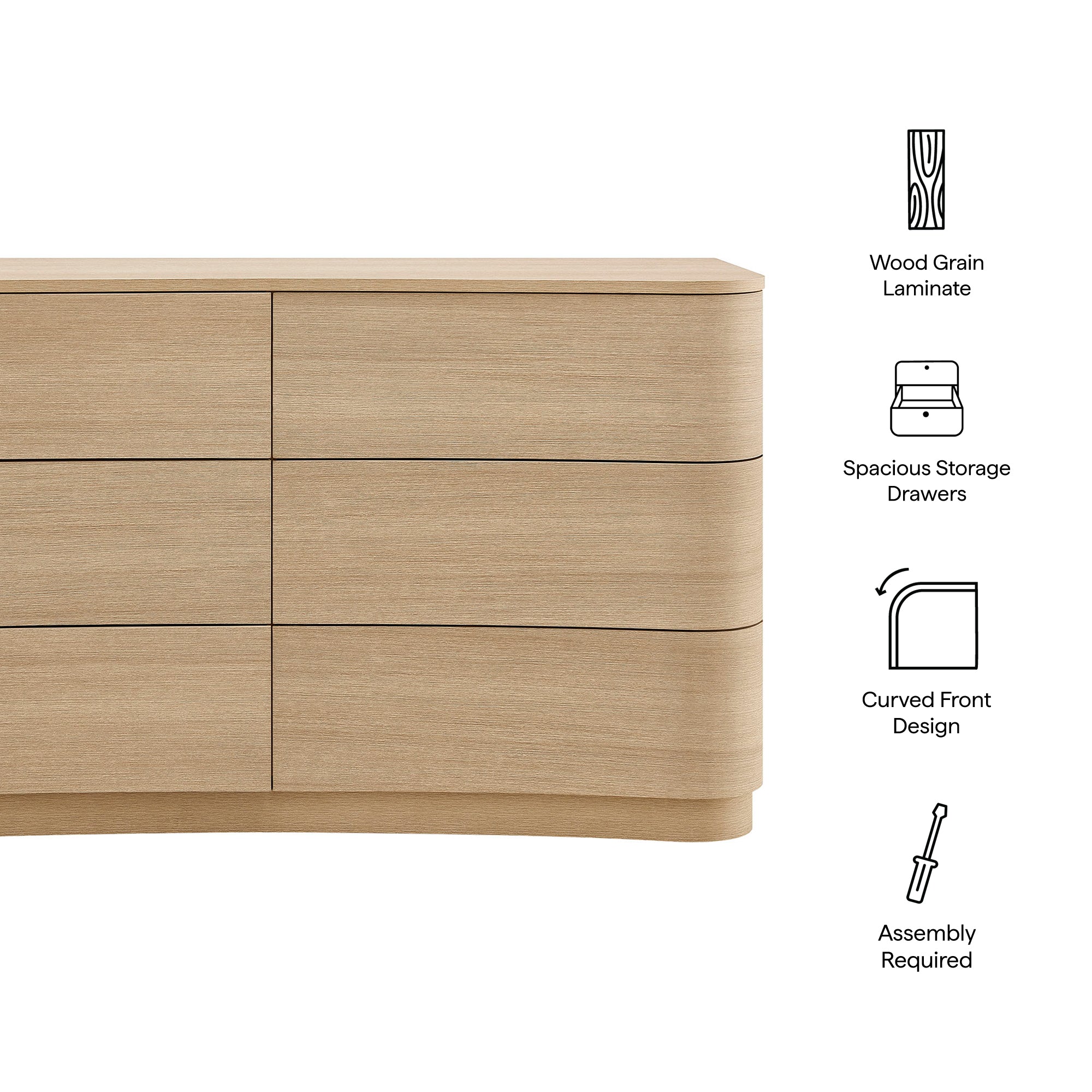 Mirae 6-Drawer Curved Dresser by Modway