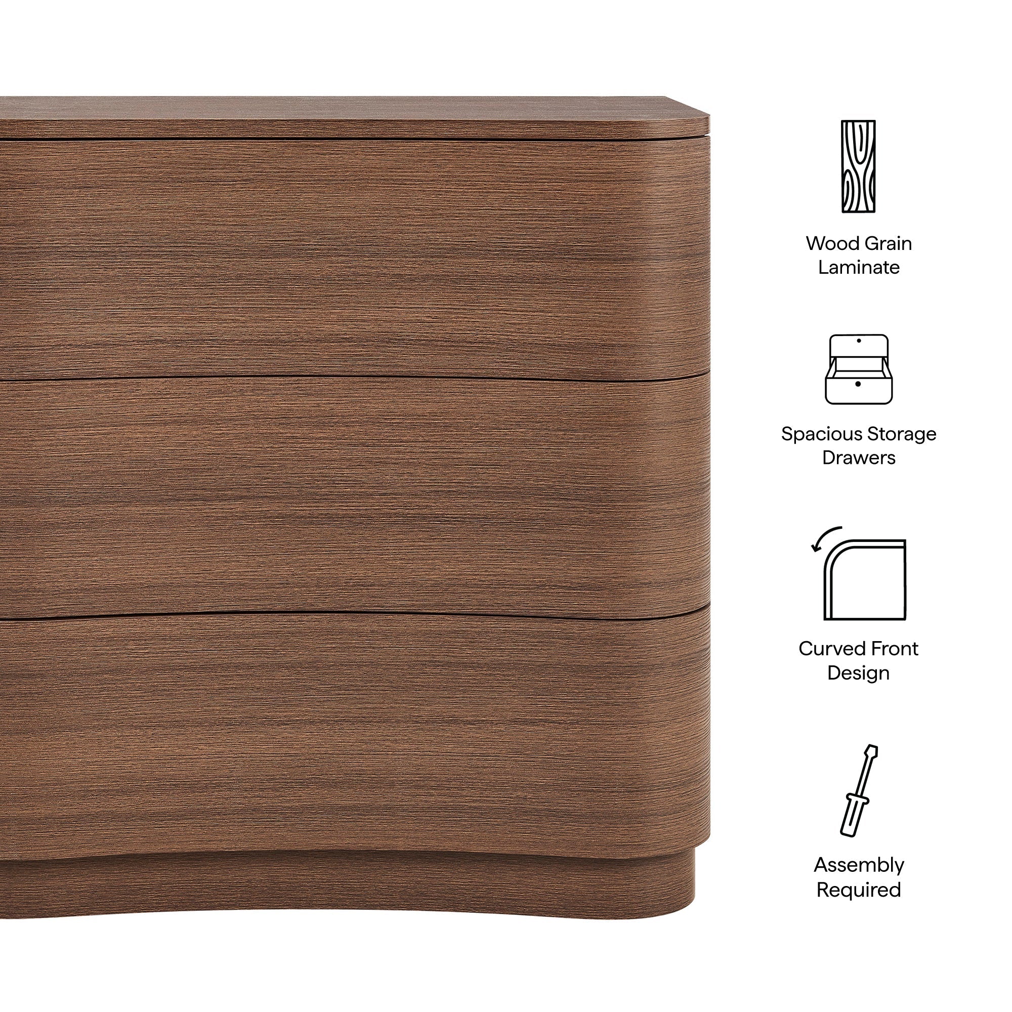 Mirae 3-Drawer Curved Compact Dresser by Modway