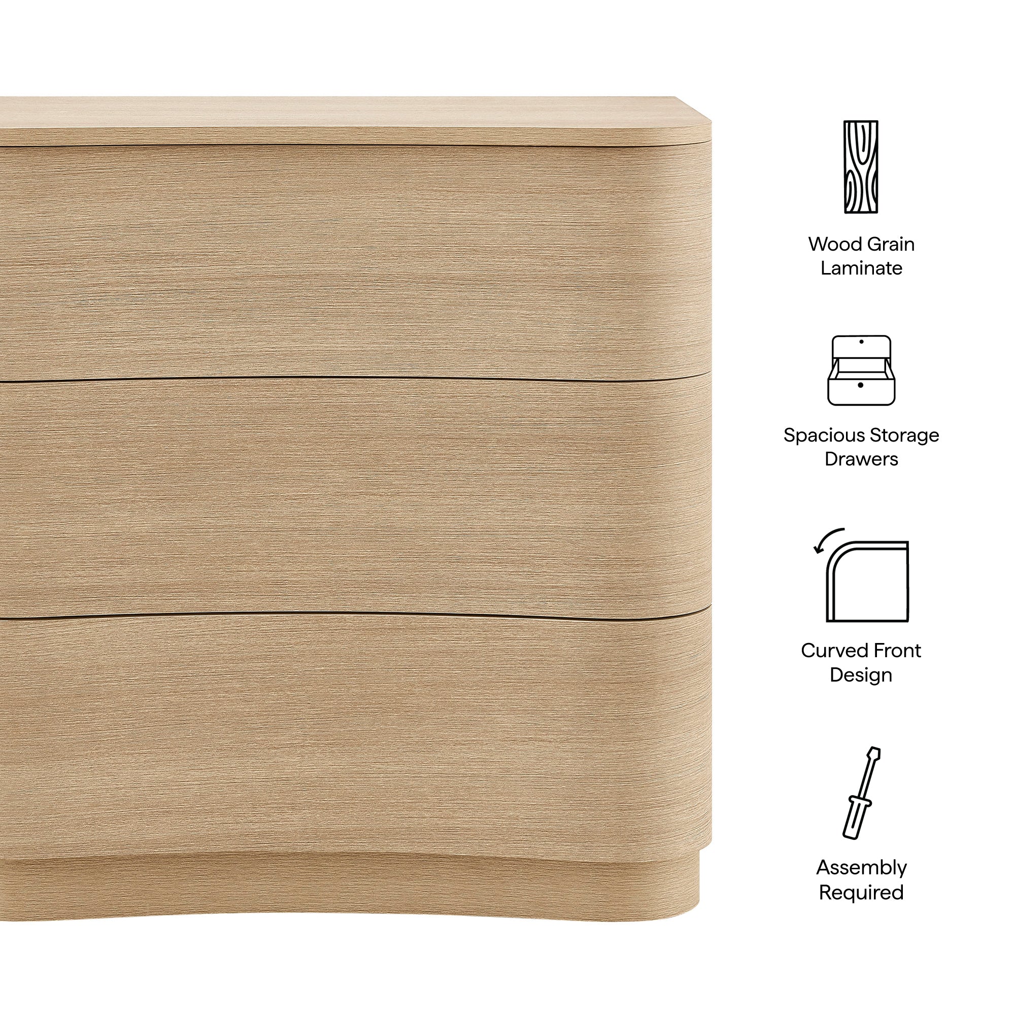 Mirae 3-Drawer Curved Compact Dresser by Modway