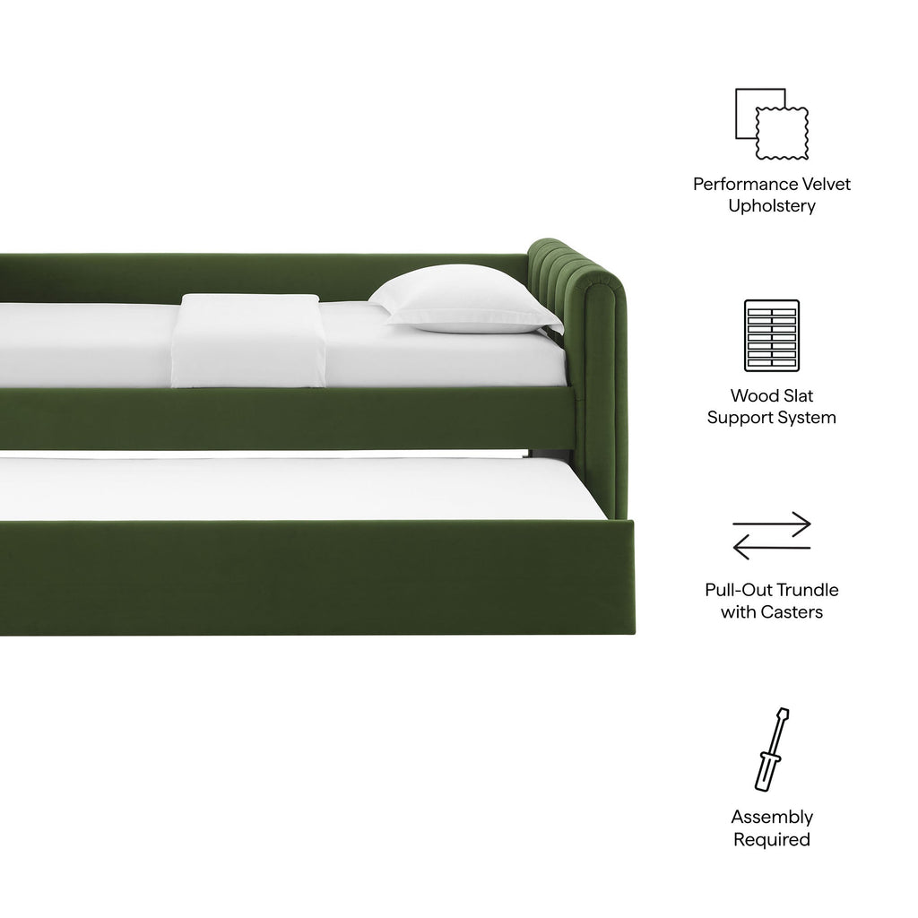Veyla Channel Tufted Performance Velvet Twin Daybed With Trundle