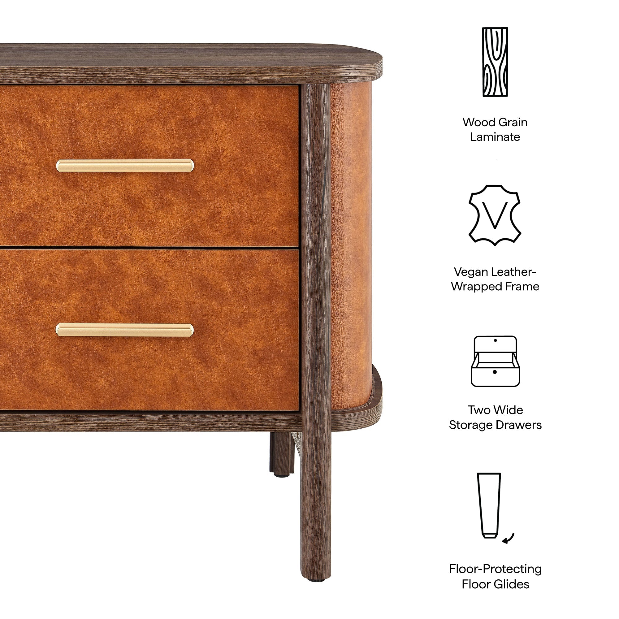 Coralie 2-Drawer Curved Vegan Leather Nightstand by Modway