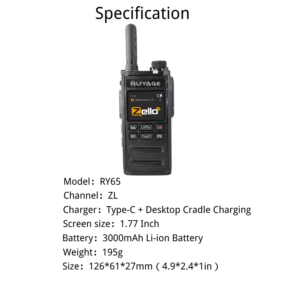 RUYAGE RY65 4G LTE Zello Walkie Talkie | Long Range PoC Radio