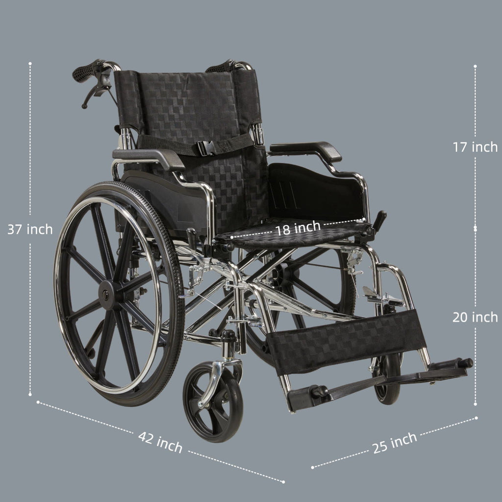 Lightweight Foldable Manual Wheelchair for Adults with Double Brakes