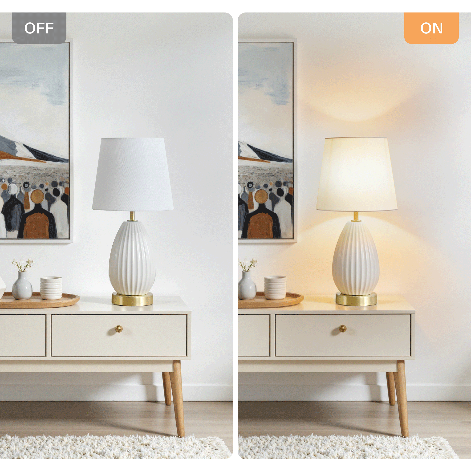 18-Inch Set of 2 Table Lamps, Antique Brass and White Finish