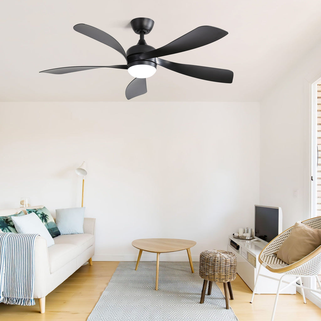 Ceiling Fan With 3-Color Dimmable LED Light and Remote Control - Black