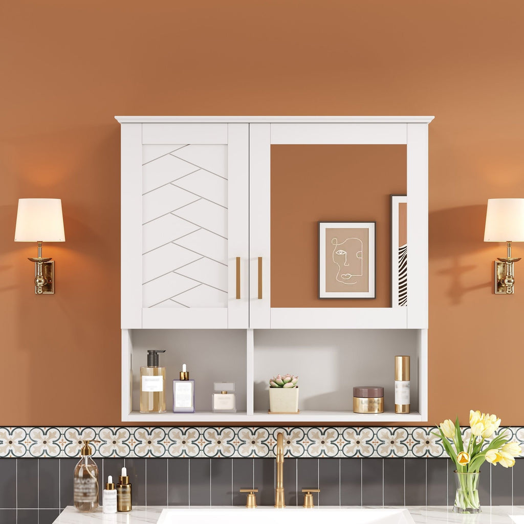 2 In 1 Wall-Mounted Mirror Cabinet With Adjustable Shelves