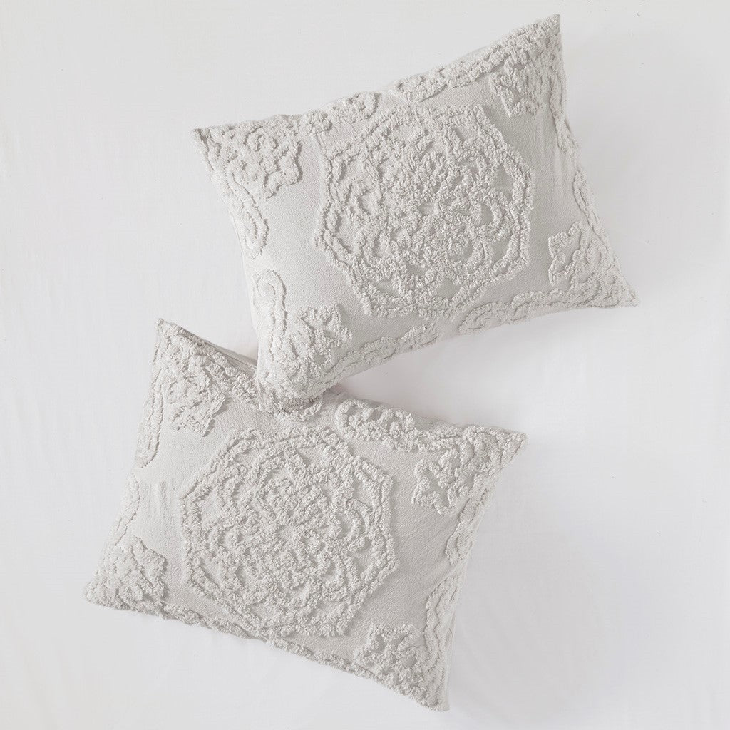 King/Cal King Tufted Cotton Chenille Medallion Duvet Cover Set