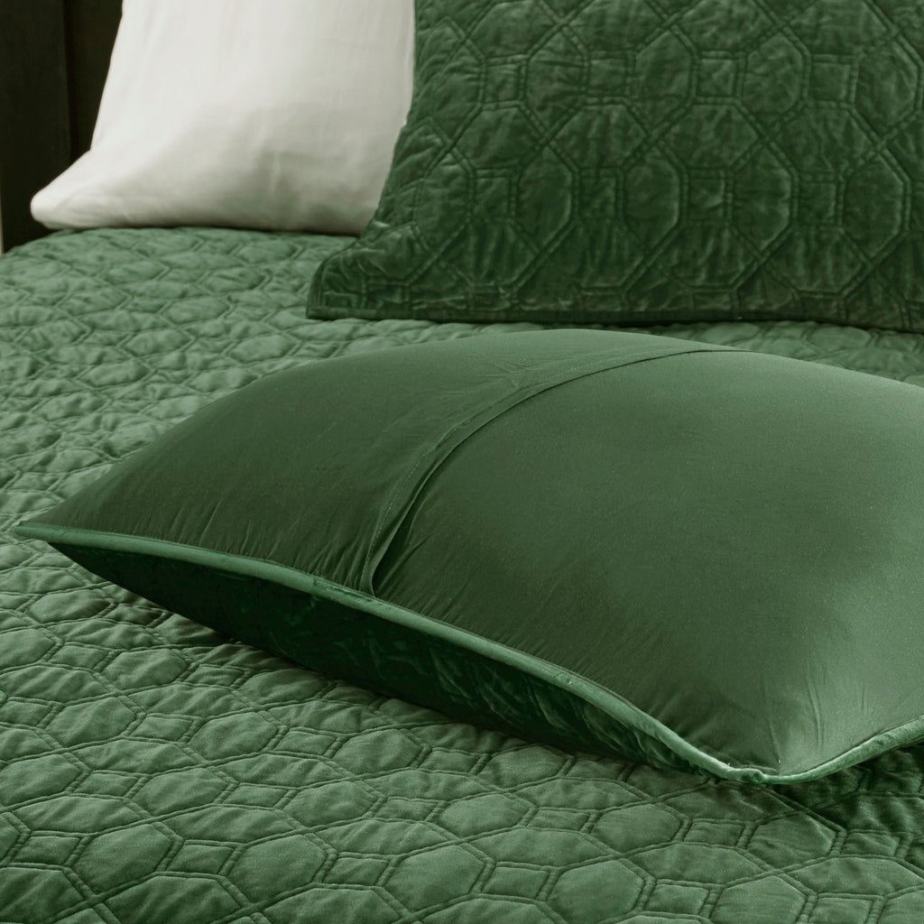 3 Piece Velvet Quilt Set Green Full/Queen