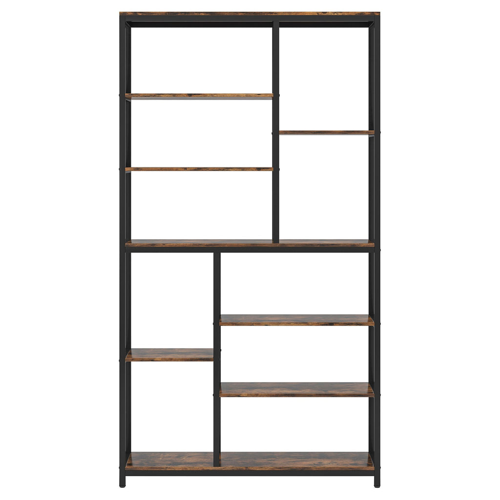 Extra Tall 8 Tier Staggered Etagere Bookcase With 8 Shelves Organizer For Living Room - Rustic Brown